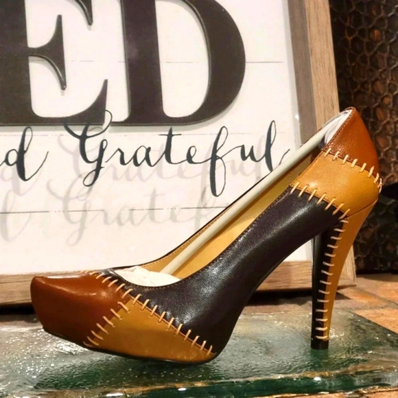 Chinese Laundry Stitched Leather Platform Heel Multi Shades of Brown Sz 8 - Picture 4 of 11